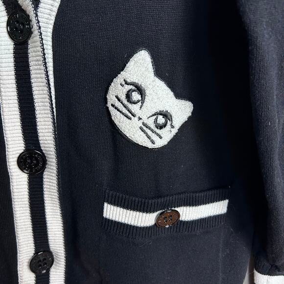 Karl Lagerfeld Varsity sweater cardigan Medium Cats Black Witchy Goth Patchwork - Picture 3 of 13